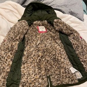 Abercrombie Kids olive green and leopard fur